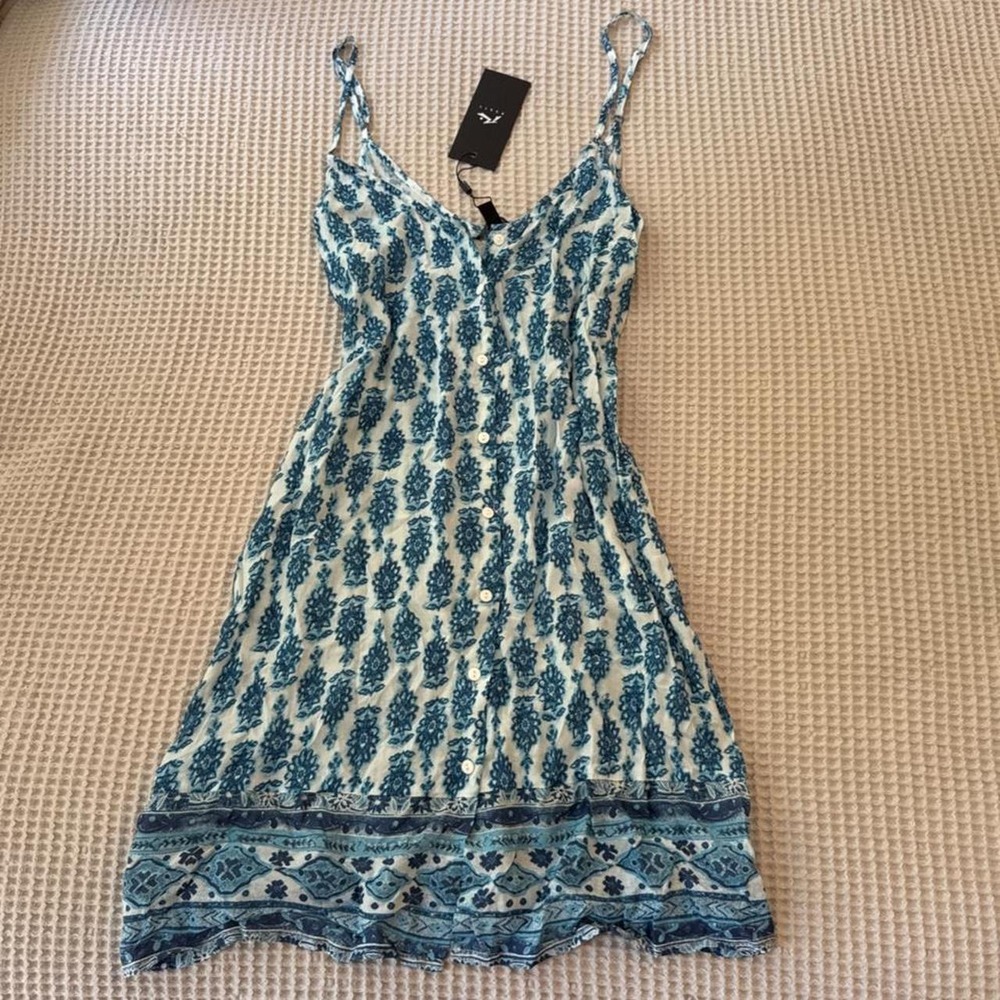 NWT Rusty blue and white button up mini dress